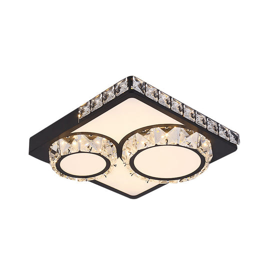 Modern Led Crystal Flush Mount Ceiling Light - Black Square/Round Design