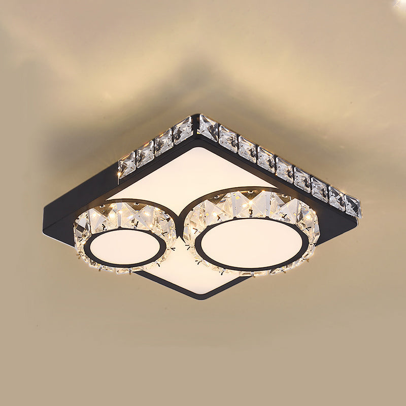 Modern Led Crystal Flush Mount Ceiling Light - Black Square/Round Design