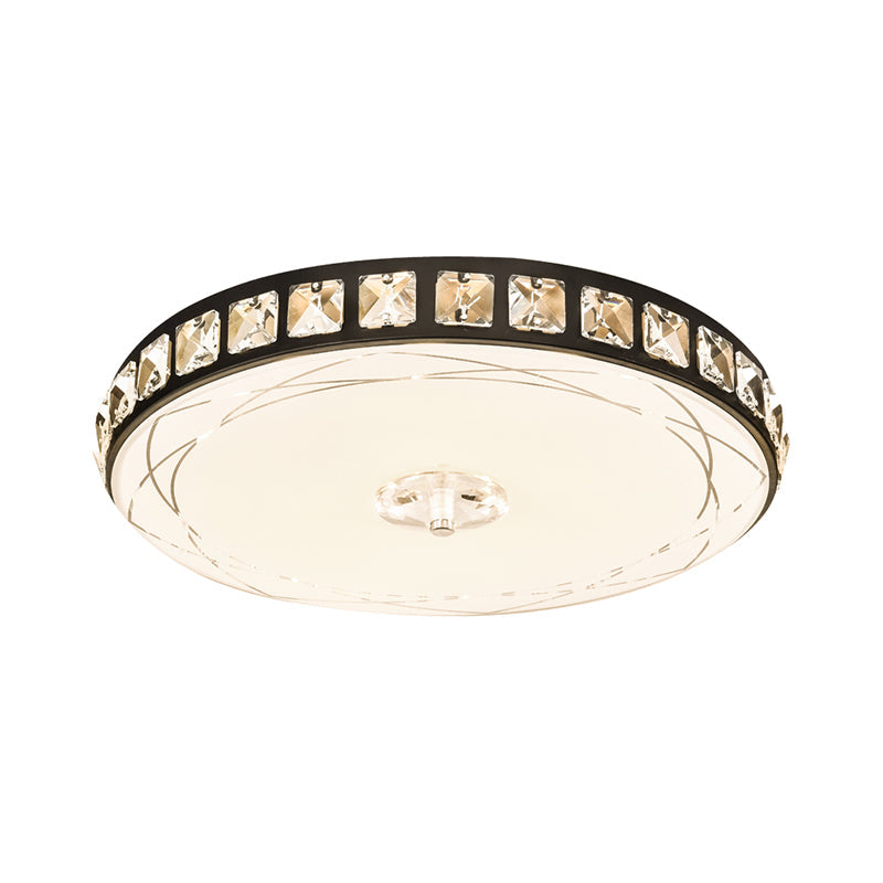 16’/19.5’ Contemporary Drum Ceiling Light: Led Crystal Flush Lamp Fixture (Black)