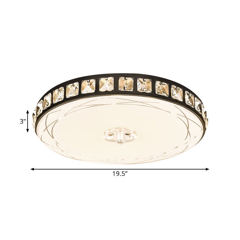 16/19.5 Contemporary Drum Ceiling Light: Led Crystal Flush Lamp Fixture (Black)