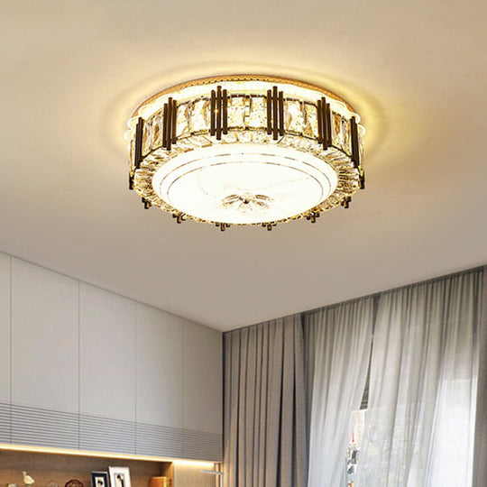 Contemporary Led Crystal Flush Mount Ceiling Light Fixture In Gold Finish