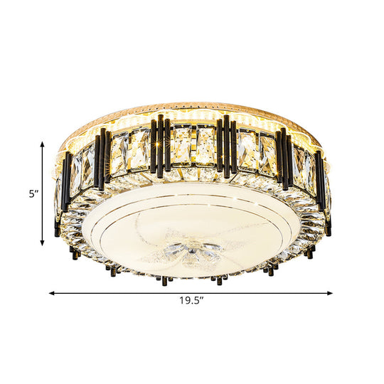 Contemporary Led Crystal Flush Mount Ceiling Light Fixture In Gold Finish