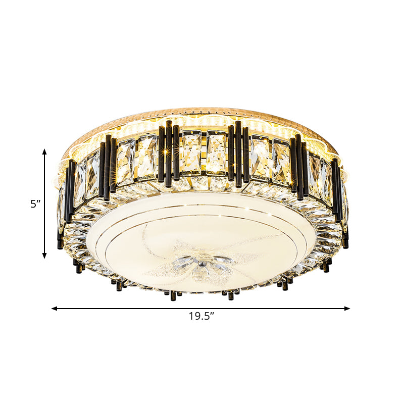 Contemporary Led Crystal Flush Mount Ceiling Light Fixture In Gold Finish