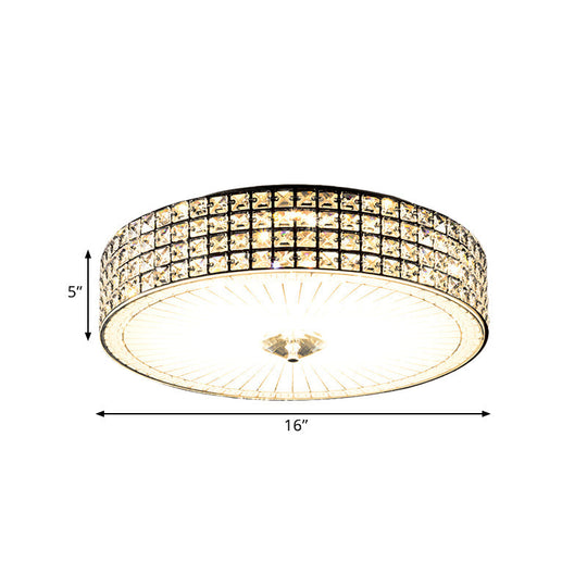 Modern Led Flush Mount Lamp With Clear Crystal Drum Shade - 16’/19.5’ Width Bedchamber Ceiling