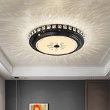 Modern Led Crystal Flushmount Lamp In Black For Sleek Bedroom Lighting