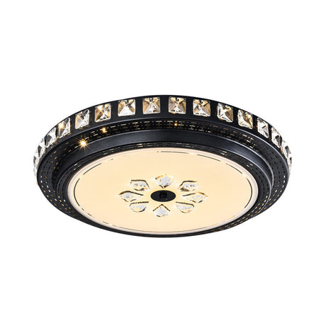 Modern Led Crystal Flushmount Lamp In Black For Sleek Bedroom Lighting