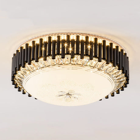 Contemporary Crystal Led Black Flush Ceiling Light With Chimes - Bedroom Bowl Fixture