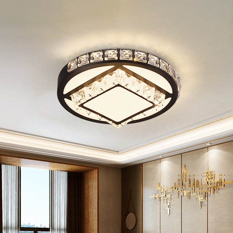Modern Crystal Led Flush Mount Lighting For Bedroom Ceiling - Black Round/Square Fixture