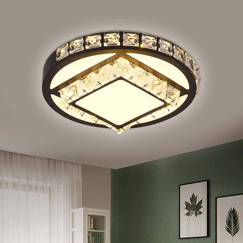 Modern Crystal Led Flush Mount Lighting For Bedroom Ceiling - Black Round/Square Fixture