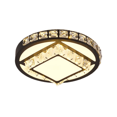 Modern Crystal Led Flush Mount Lighting For Bedroom Ceiling - Black Round/Square Fixture