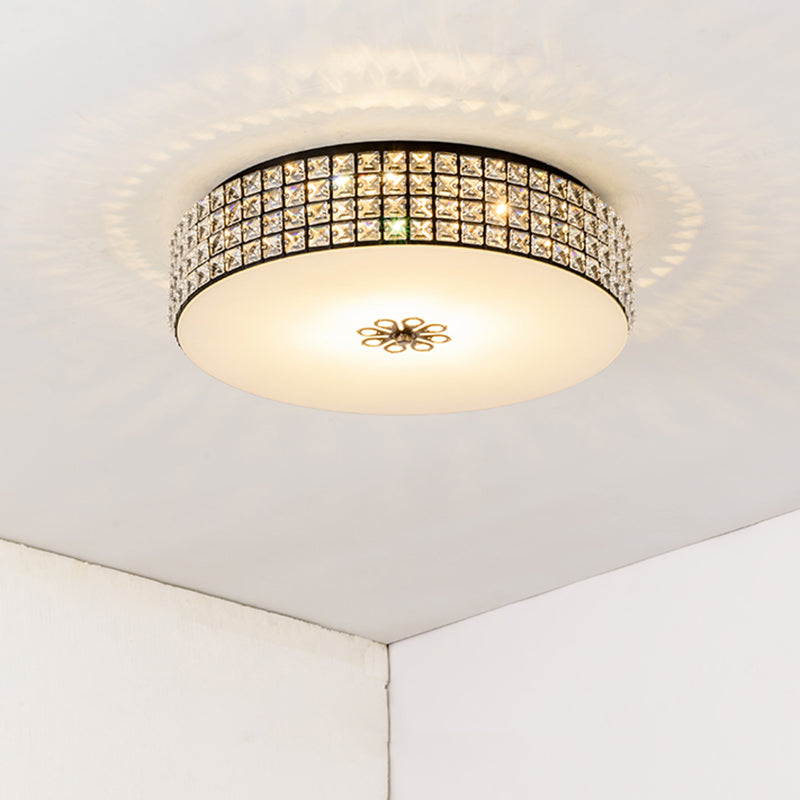 16/19.5 Clear Crystal Led Drum Flush Mount Lamp - Contemporary Ceiling Light For Bedroom / 16