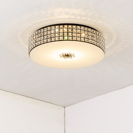 16/19.5 Clear Crystal Led Drum Flush Mount Lamp - Contemporary Ceiling Light For Bedroom / 16