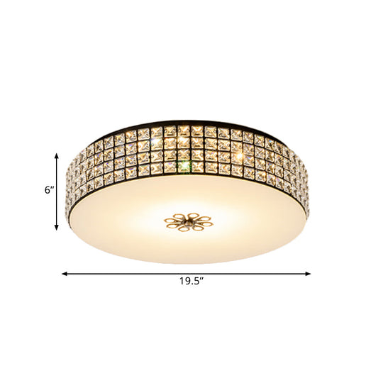 16’/19.5’ Clear Crystal Led Drum Flush Mount Lamp - Contemporary Ceiling Light For Bedroom