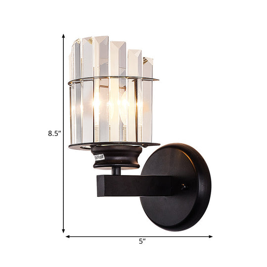 Traditional Crystal Black Cylinder Wall Sconce Light With 1 Bulb Ideal For Sitting Room Decor