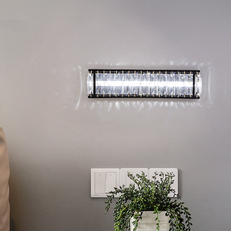 Modern Led Crystal Rectangular Sconce: Black Wall Mounted Bedside Lighting