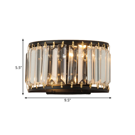 Modern Black Crystal Wall Sconce With 2 Bulbs - Surface Mounted Light Fixture