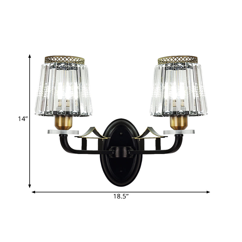 Traditional Crystal Wall Sconce With Dual Black Tapered Bedchamber Lights