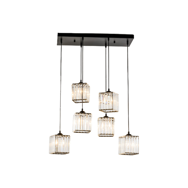 Clear Crystal Multi-Light Pendant With 6 Cubic Heads For Traditional Hanging Ceiling Lighting