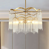 8-Light Wavy Metal Frame Modern Gold Crystal Chandelier: Tubular Hanging Ceiling Light