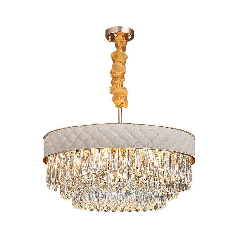 Contemporary Crystal Raindrops Chandelier - White 9/15 Heads Drum Ceiling Pendant (19.5’/23.5’ Wide)