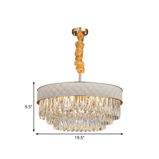 Contemporary Crystal Raindrops Chandelier - White 9/15 Heads Drum Ceiling Pendant (19.5’/23.5’ Wide)