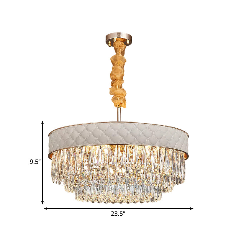 Contemporary Crystal Raindrops Chandelier - White 9/15 Heads Drum Ceiling Pendant (19.5’/23.5’ Wide)