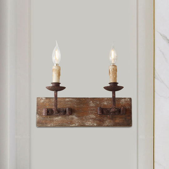 Rustic Candelabra Wall Light Fixture - 1/2/3-Bulb Metallic Lamp In Brown With Wood Backplate 2 /