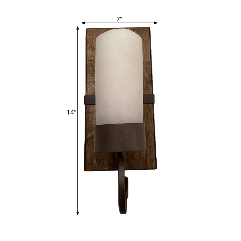 Farmhouse Wall Mounted Lamp: White Glass Cylinder Shade With Brown Finish