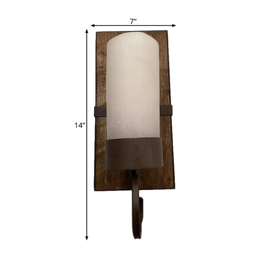 Farmhouse Wall Mounted Lamp: White Glass Cylinder Shade With Brown Finish