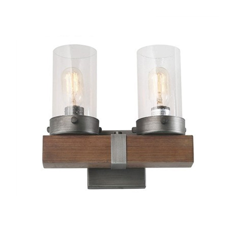 Countryside Cylindrical Wall Sconce Light - Clear Glass Lamp Fixture In Brown