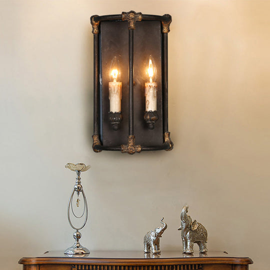 Black Metal Candle Wall Sconce With 2 Heads - Warehouse Style Light Fixture
