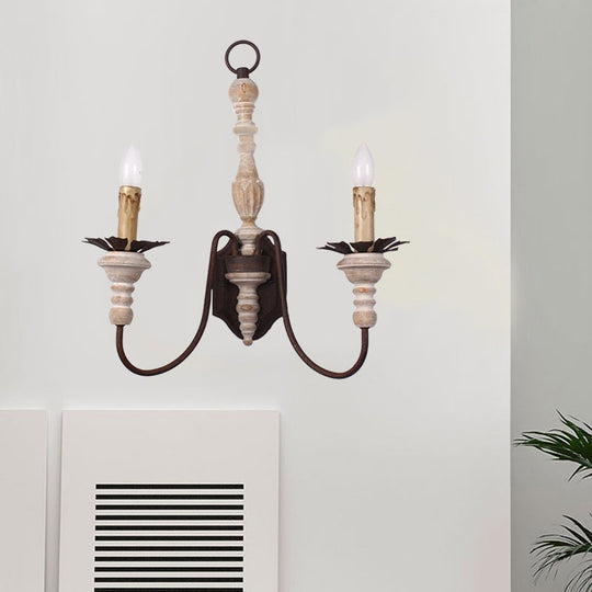 Country Style Rust Metal Wall Light Fixture With Curved Arms - 2 Bulb Indoor Candle Lamp