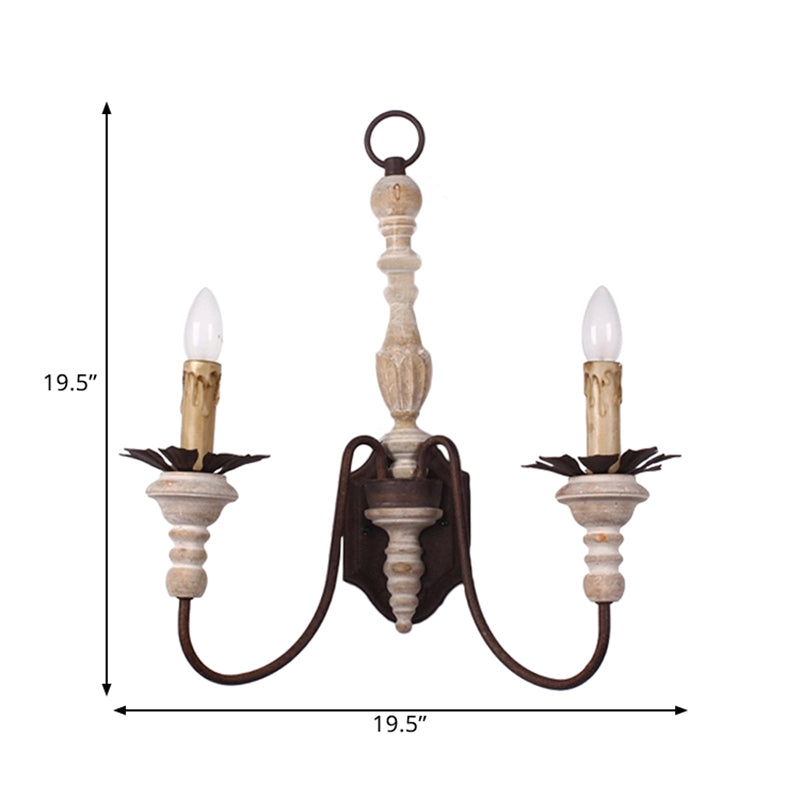 Country Style Rust Metal Wall Light Fixture With Curved Arms - 2 Bulb Indoor Candle Lamp