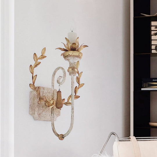 Metallic Gold Farmhouse Wall Lamp With Vine Decor - Mount Candelabra