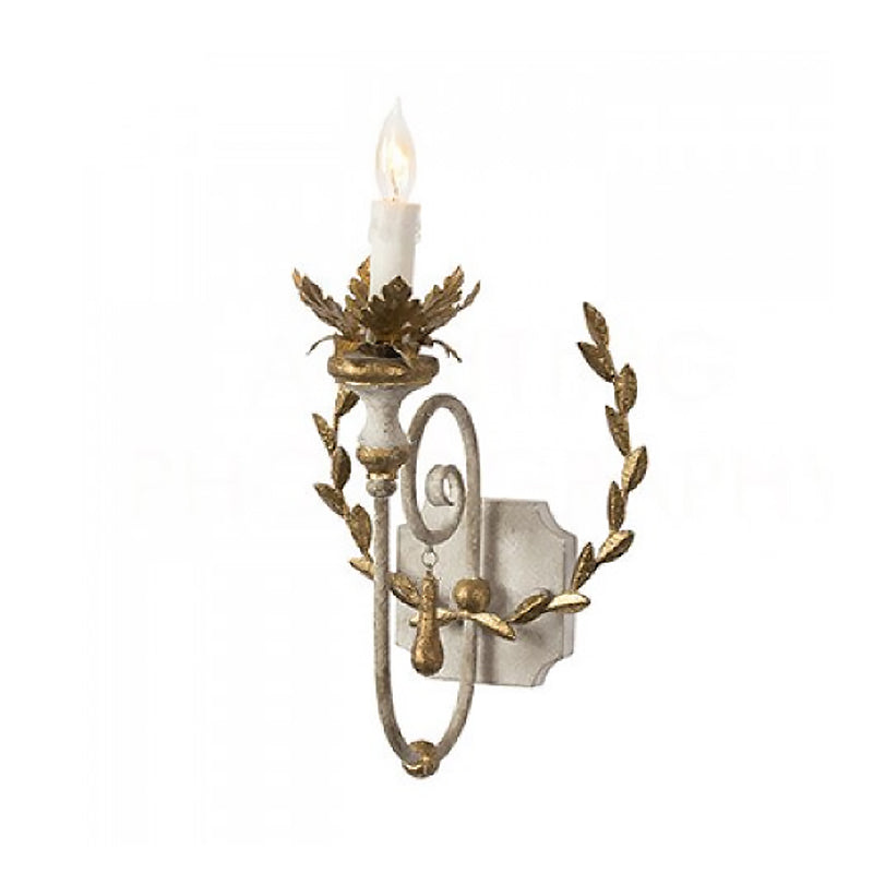 Metallic Gold Farmhouse Wall Lamp With Vine Decor - Mount Candelabra