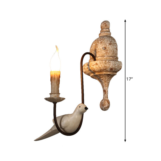 Countryside 1/2-Light Brown Wall Lamp With Bird Deco - Candelabra Indoor Mount Lighting Fixture