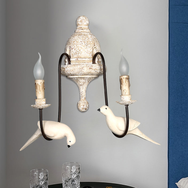 Countryside 1/2-Light Brown Wall Lamp With Bird Deco - Candelabra Indoor Mount Lighting Fixture
