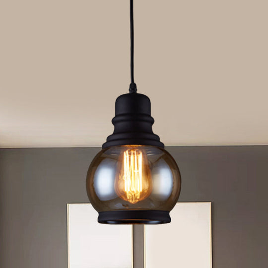 Industrial Pendant Light Kit - Clear Glass Black Finish Jar Shape 1 Head Ceiling Hang Fixture