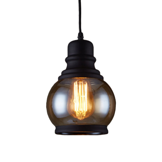 Industrial Pendant Light Kit - Clear Glass Black Finish Jar Shape 1 Head Ceiling Hang Fixture