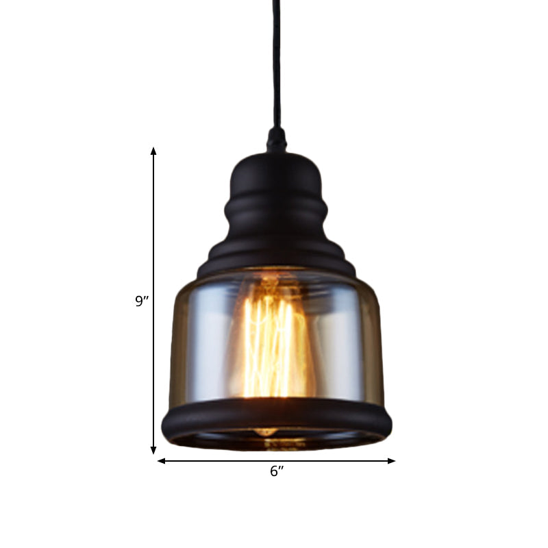 Industrial Pendant Light Kit - Clear Glass Black Finish Jar Shape 1 Head Ceiling Hang Fixture