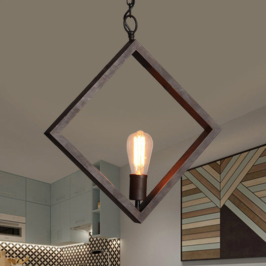 Sleek Black Suspension Light: Industrial Metal Square Frame With Bare Bulb Design – Ceiling