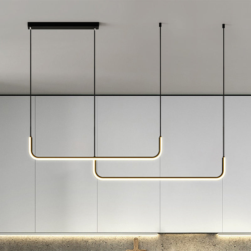 Simple Led Multi Ceiling Light With Metal Shade Black/Gold Linear Pendant In Warm/White