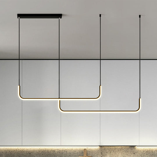 Simple Led Multi Ceiling Light With Metal Shade Black/Gold Linear Pendant In Warm/White