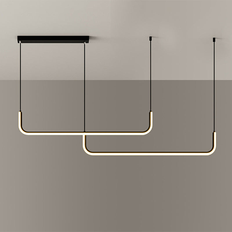 Simple Led Multi Ceiling Light With Metal Shade Black/Gold Linear Pendant In Warm/White