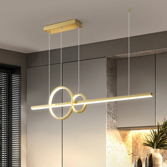 Modern Metallic Multi Pendant Chandelier: Round Liner Led Hanging Light Black/Gold Finish In