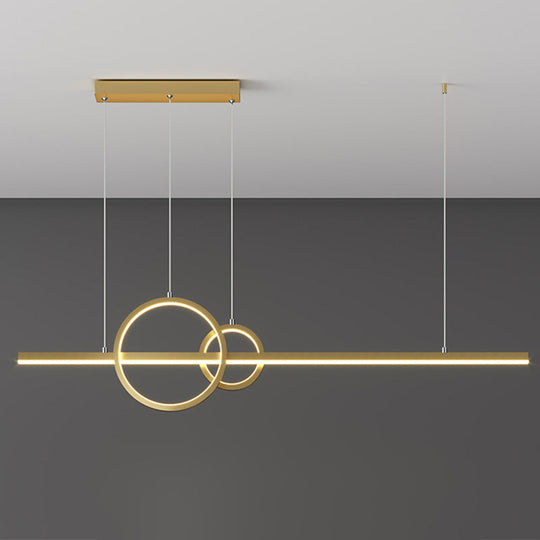 Modern Metallic Multi Pendant Chandelier: Round Liner Led Hanging Light Black/Gold Finish In