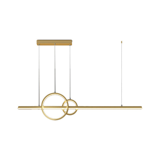 Modern Metallic Multi Pendant Chandelier: Round Liner Led Hanging Light Black/Gold Finish In