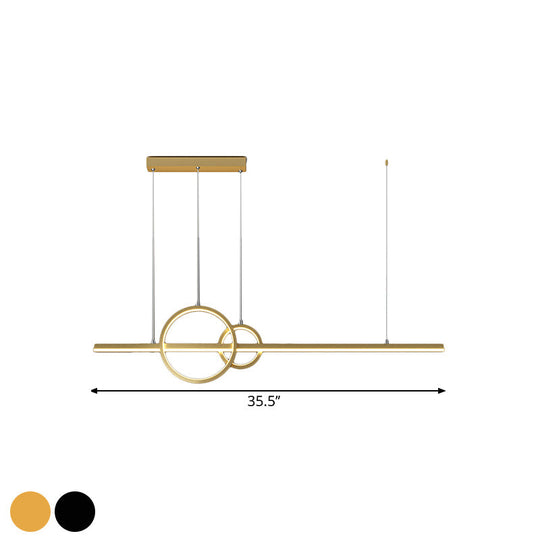 Modern Metallic Multi Pendant Chandelier: Round Liner Led Hanging Light Black/Gold Finish In