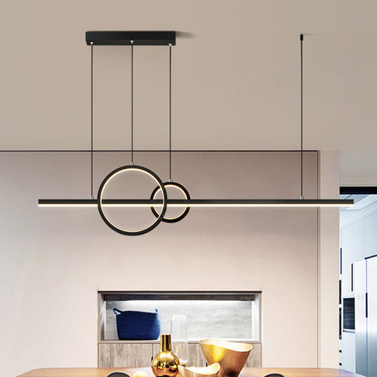 Modern Metallic Multi Pendant Chandelier: Round Liner Led Hanging Light Black/Gold Finish In
