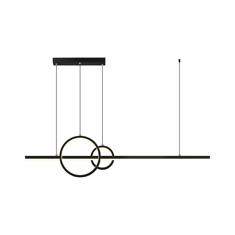 Modern Metallic Multi Pendant Chandelier: Round Liner Led Hanging Light Black/Gold Finish In